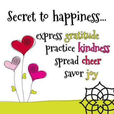 Secret to happiness....express gratitude, practice kindness, spread cheer, savor joy.